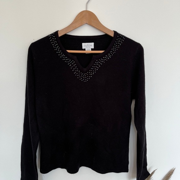 5/20$ Outline Black Sweater with Studded Neckline - Picture 2 of 5